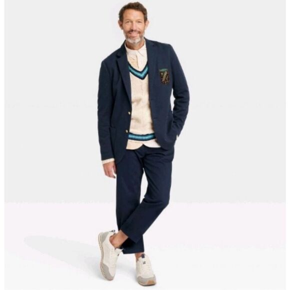 NWT Mens Houston White Crested Collegiate Navy Blazer Dress Suit Jacket - Sz L - Picture 2 of 6